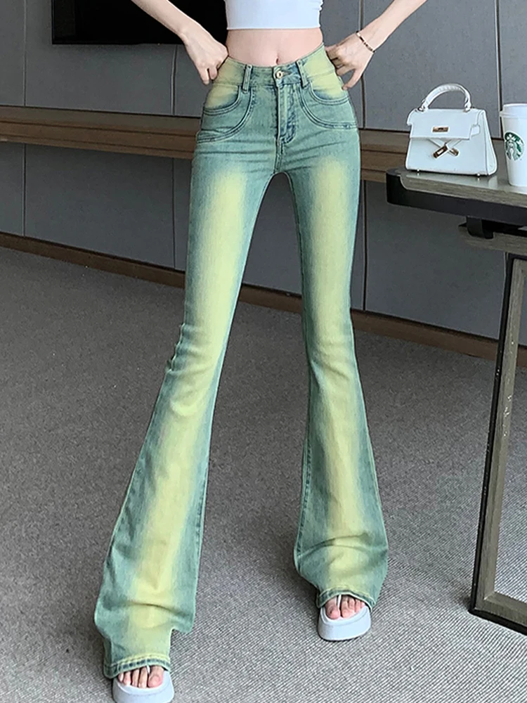 

Leisure High Waisted Elastic Denim Slim Fit Flared Pants 2024 Summer New Korean Fashion Women'S Clothing