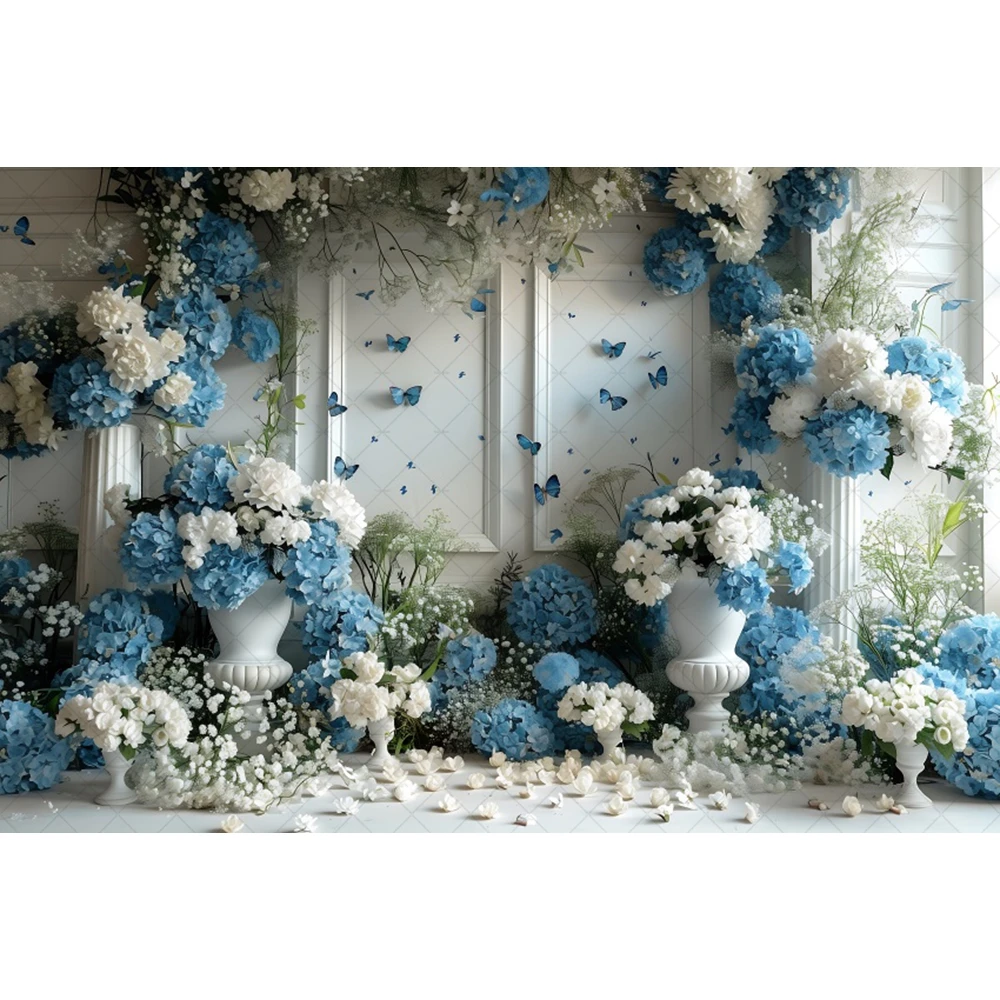 Fondo de fotografía de boda de mariposa degradado azul, retratos de flores de fantasía personalizados, decoración de fotos, accesorios de estudio fotográfico