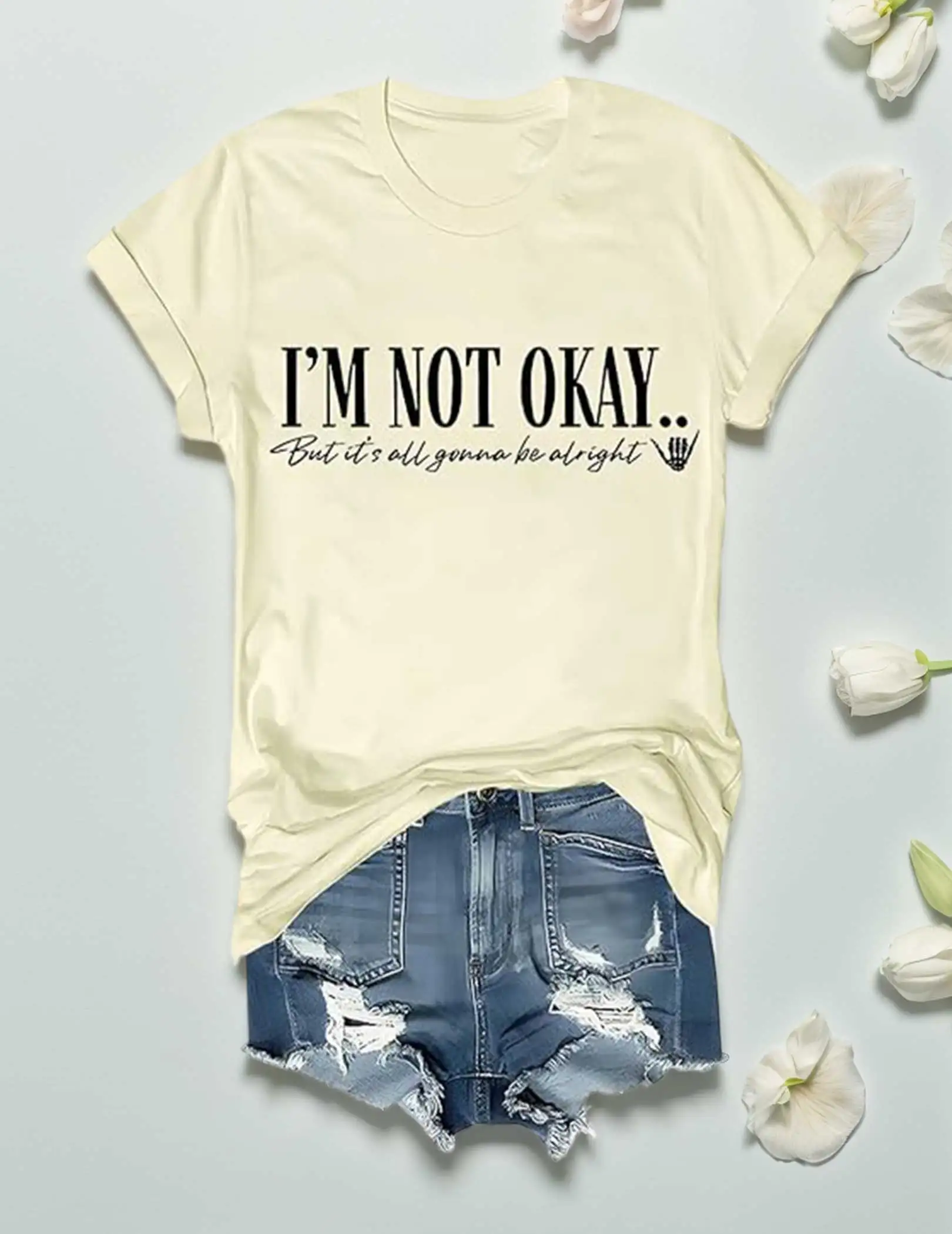 

Im Not Okay Shirt Womens Trendy Beach Vacation Clothes Crew Neck Casual Summer Outfits Clothes Summer Casual Tee Tops
