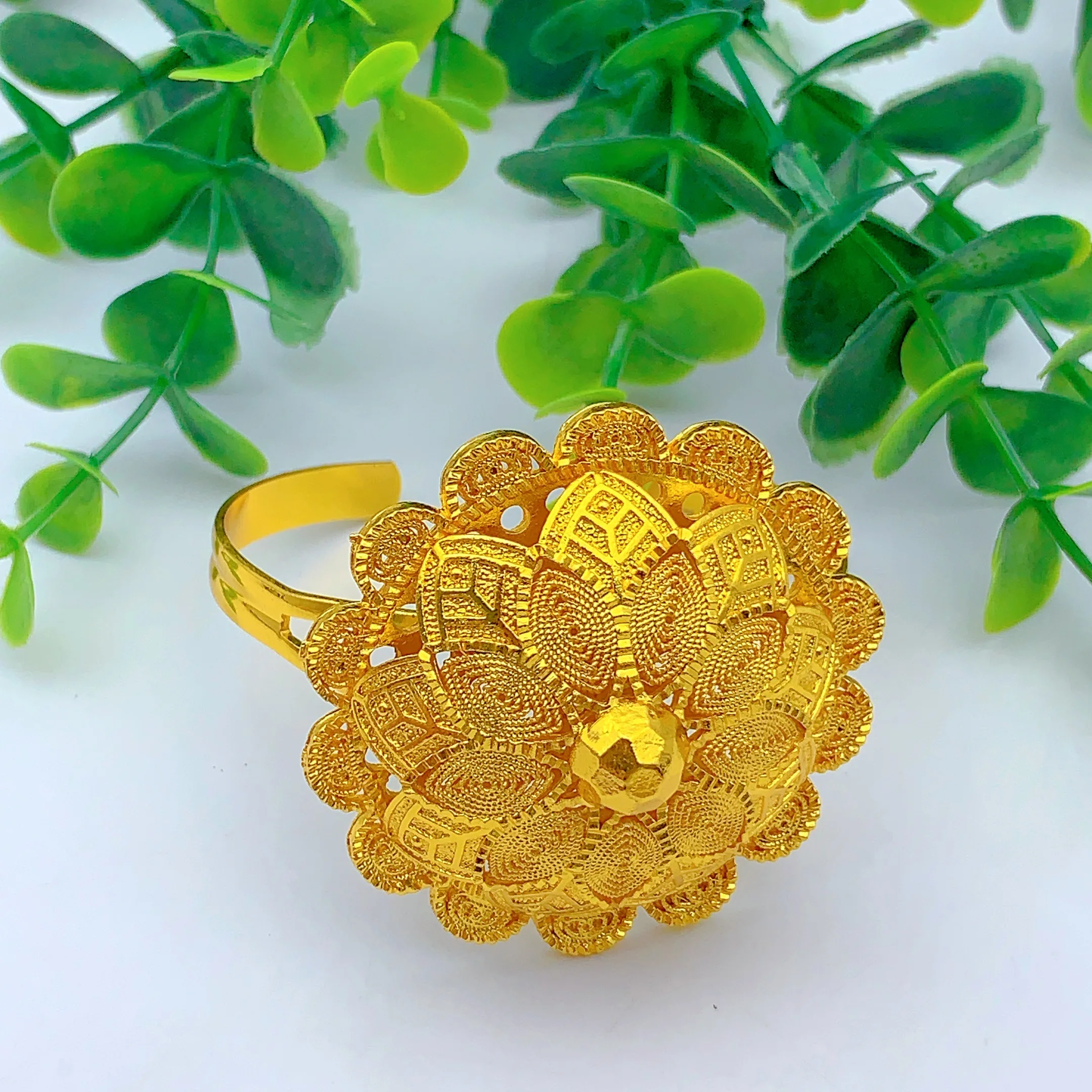 Äthiopisches 24k vergoldetes 6-teiliges Schmuckset für Damen, Dubai, afrikanisch-indische große Anhänger-Halskette, Hochzeits- und Verlobungsgeschenke – Detail 5
