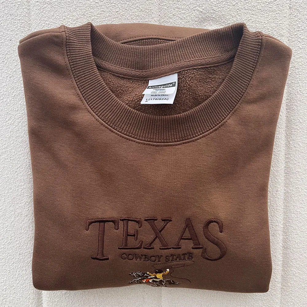 Texas Cowboy State bestickte Vintage Pullover Herbst Langarm dicke warme Fleece Frauen Sweatshirts Rundhals ausschnitt Pullover