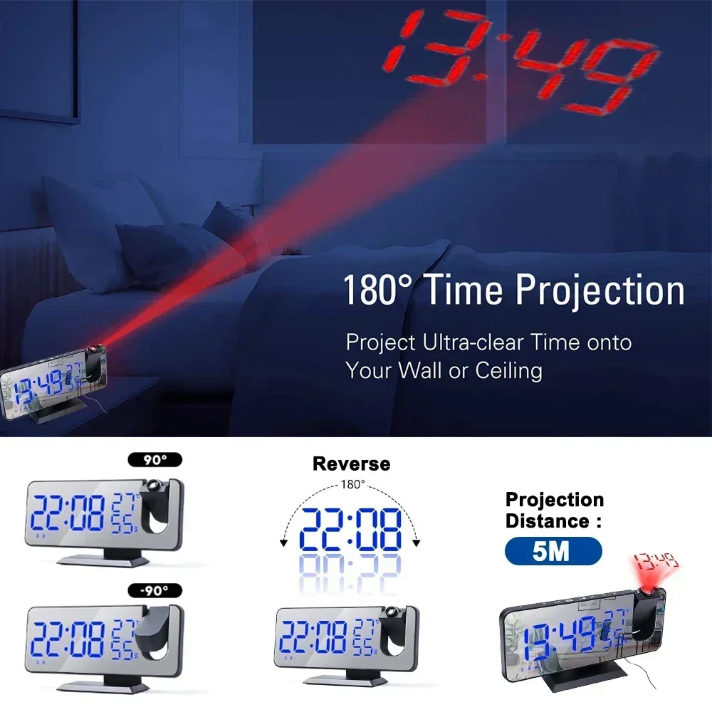 LED Digital Projection Alarm Clocks USB Electronic Ceiling Projector Alarm Clock NO FM Radio for Bedroom Bedside Desktop Clock