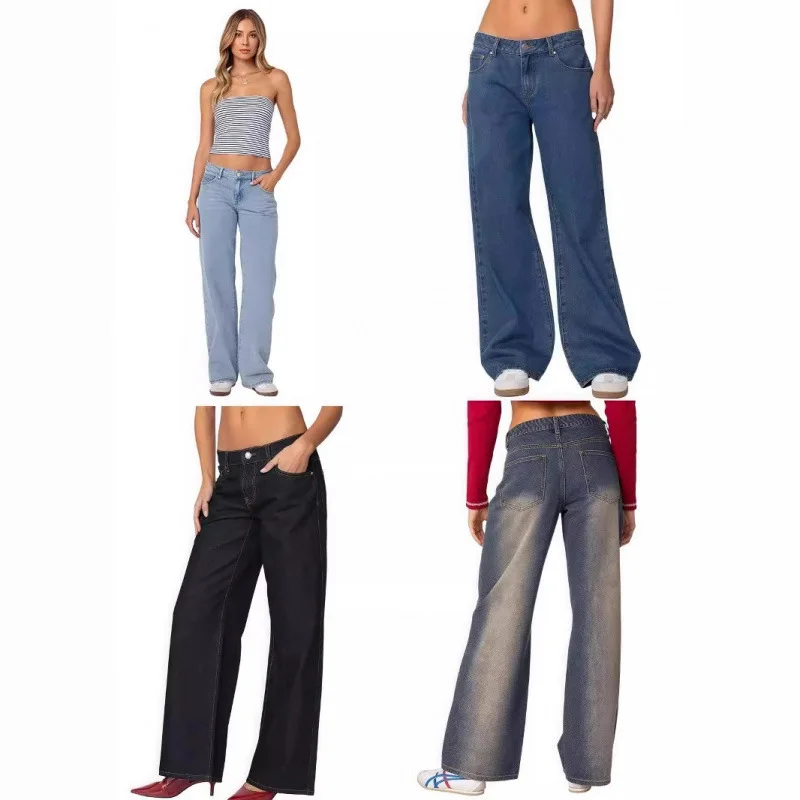 

Slimming American Sle Retro Hot Girl Low Waist Straight Leg Waed Casual Waist Denim Jeans for Women Trendy All Match