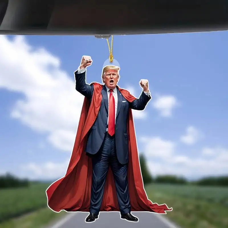 Auto Funny Trump-Inspired Hanging Ornament 2D Acrylic Christmas Decor Great Donald for Car Xmas Tree Cartoon Hanging Pendant