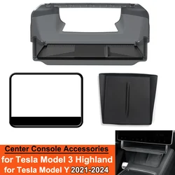 For New Tesla Model 3 Highland Model Y HW4.0 2024 Under-Screen Hidden Storage Organizer Box Center Console Screen Protect Trim