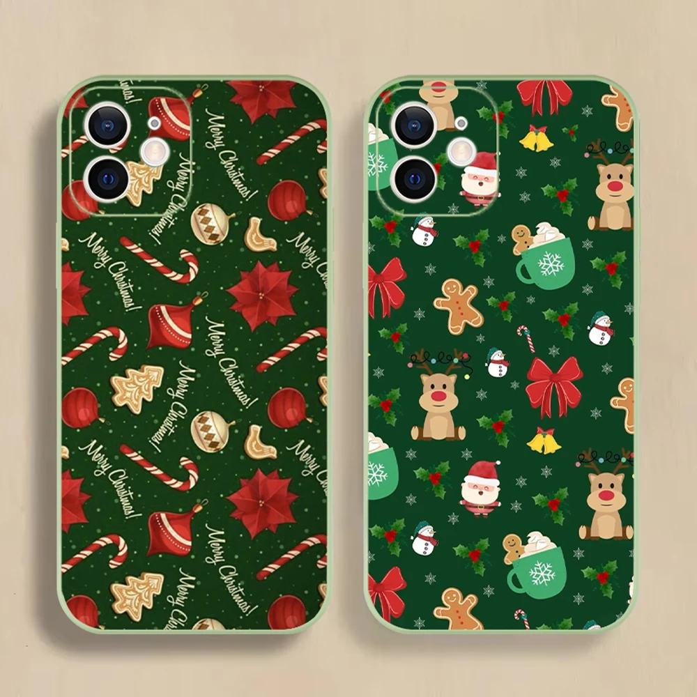 Merry Christmas Pattern Phone Case For iPhone 16 15 14 13 12 11 Pro Max Mini X XS SE 7 8 Plus 16E Shockproof Non-Slip Soft Cover