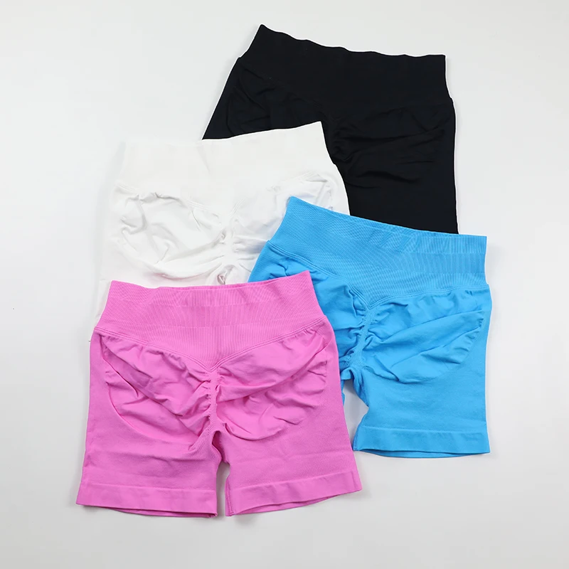 No Logo Sexy V Back Low Ribbed Waist Band Yoga Shorts Seamless Scrunch Bum Workout Gym Shorts Booty Hight Stretch Running Shorts image 3