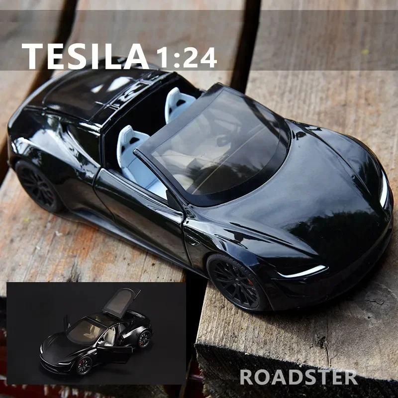 1:24 Tesla R ROADSTER Hoge Simulatie Diecast Metaallegering Model auto Geluid Licht Trek Collectie Kinderen Speelgoed Geschenken Kerst