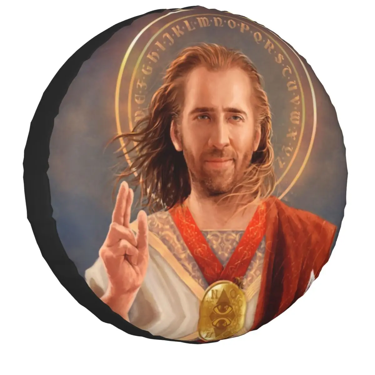 Saint Nicolas Cage Spare Tire Cover Bag Pouch for Jeep Mitsubishi Pajero Funny Meme Waterproof Dust-Proof Car Wheel Covers