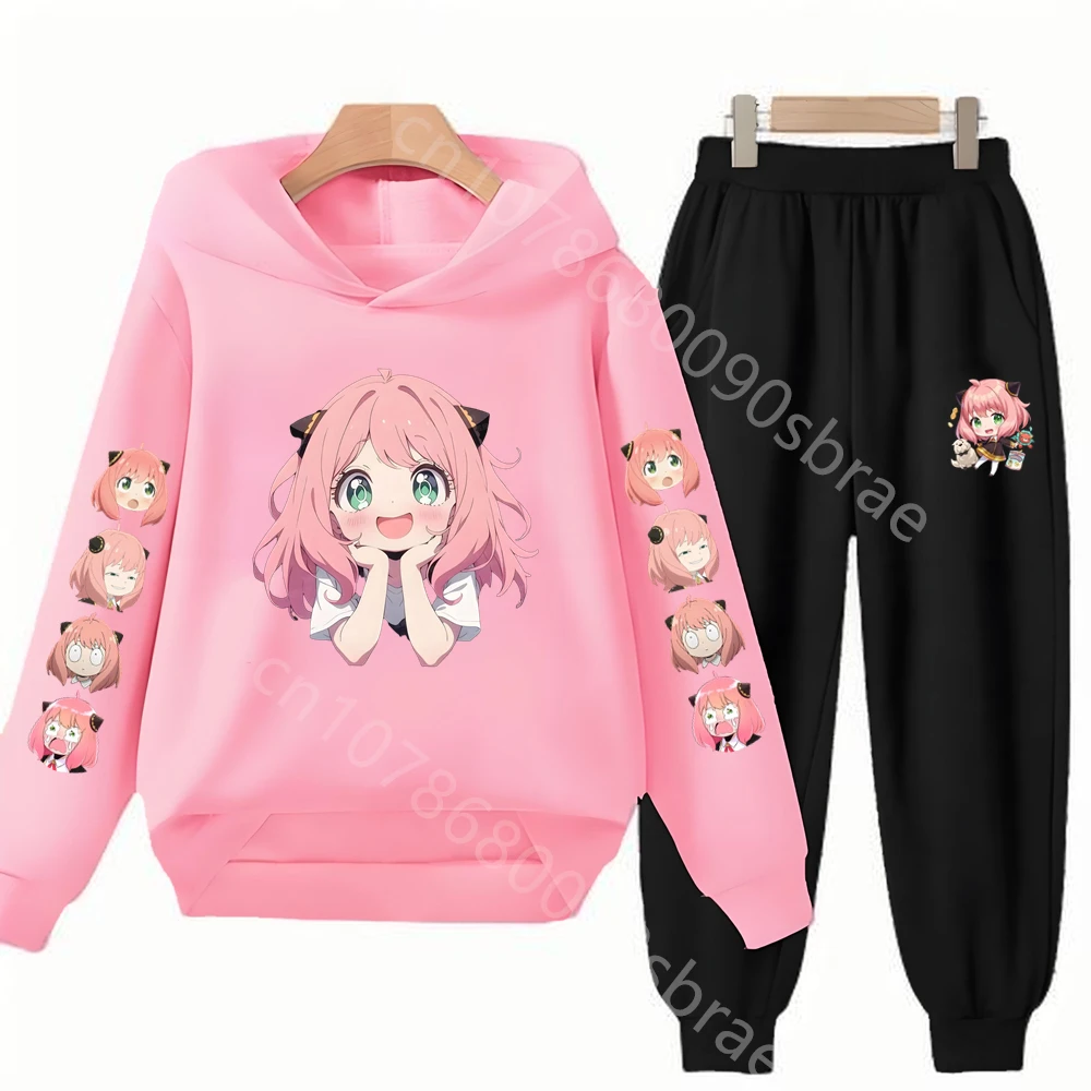 Ensemble sweat à capuche et pantalon pour enfants, rose pour filles, noir pour garçons, âge 3-12 ans, manteau décontracté, sweat-shirt pour tout-petits, vêtements Anime Spy X Family