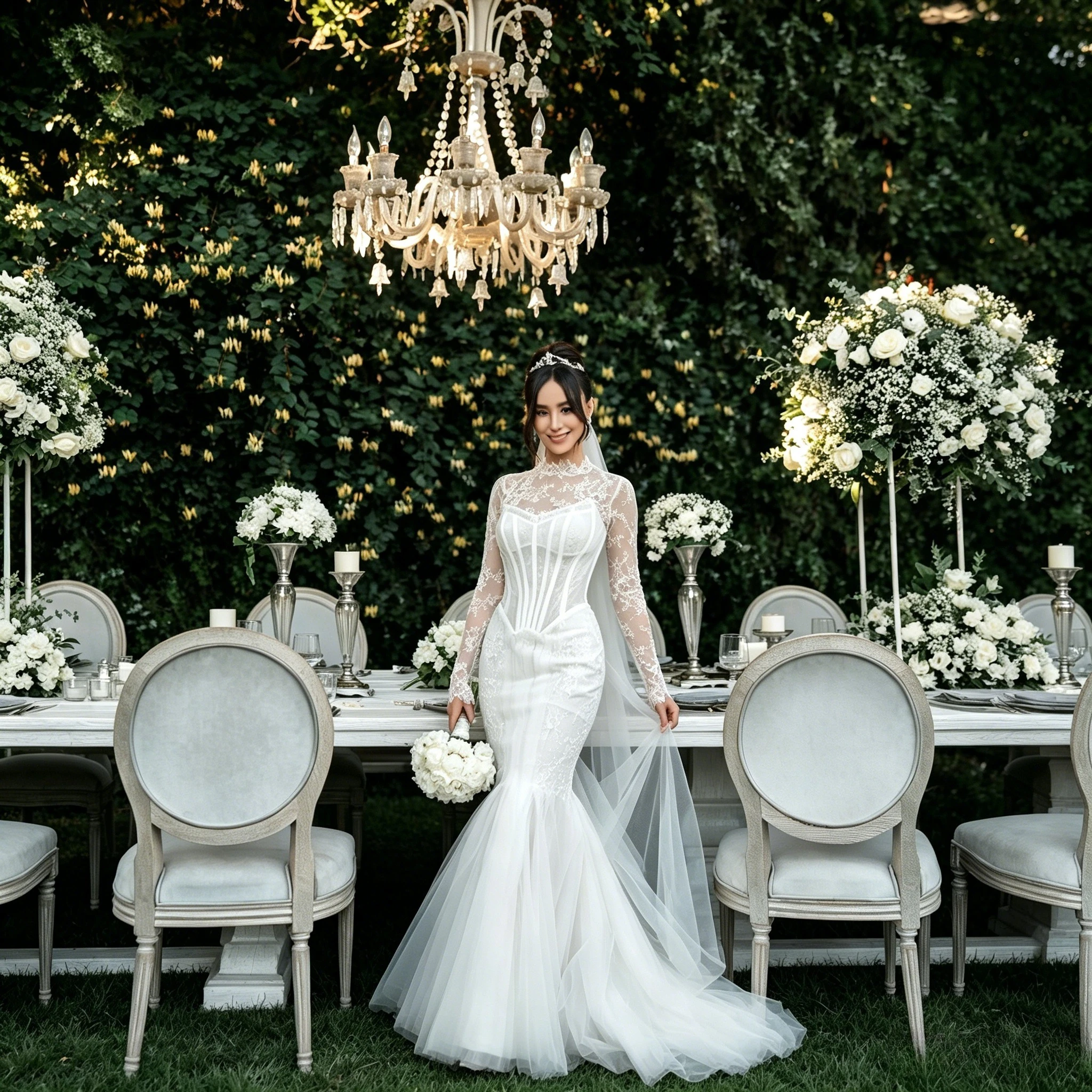 

Customized Luxury High Neck Long Sleeve Lace Mermaid Wedding Dress Illusion Corset Cathedral Train Bridal Gown Vestidos De Novia