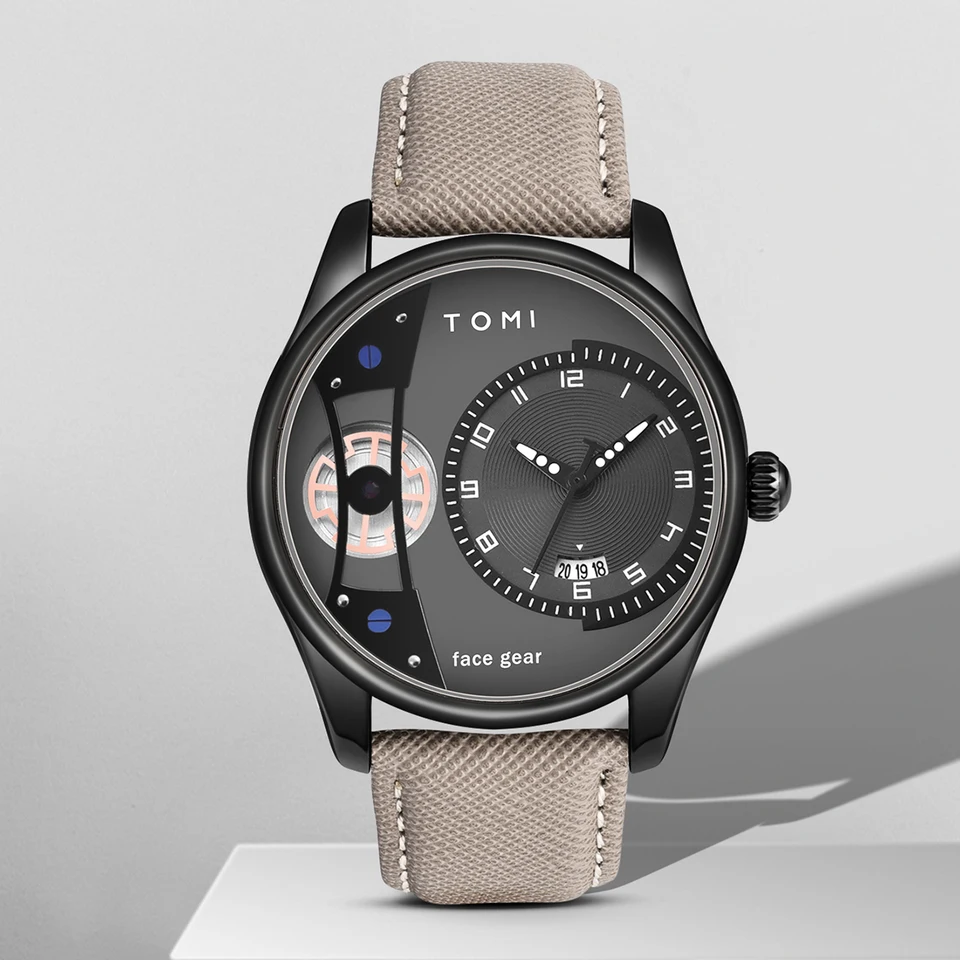 ☆tomi☆ TOMI Business Quartz Watch, 42mm Alloy Case, Leather Band, Day