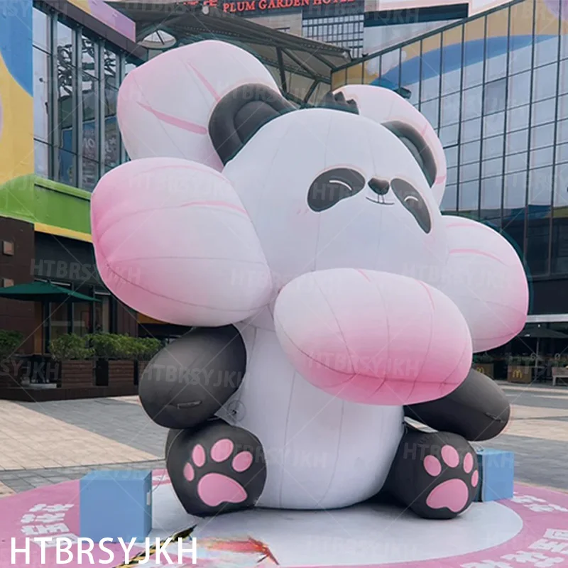 

Giant inflatable cartoon pandas wearing flowers, animal mascots theme park party decoration event advertising props