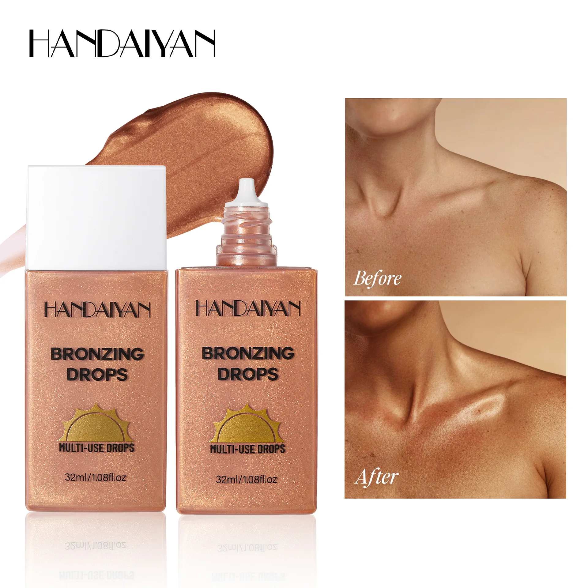 

Body tanning lotion, comes with gloves, pearlescent fine glitter, waterproof, multi-functional highlighter