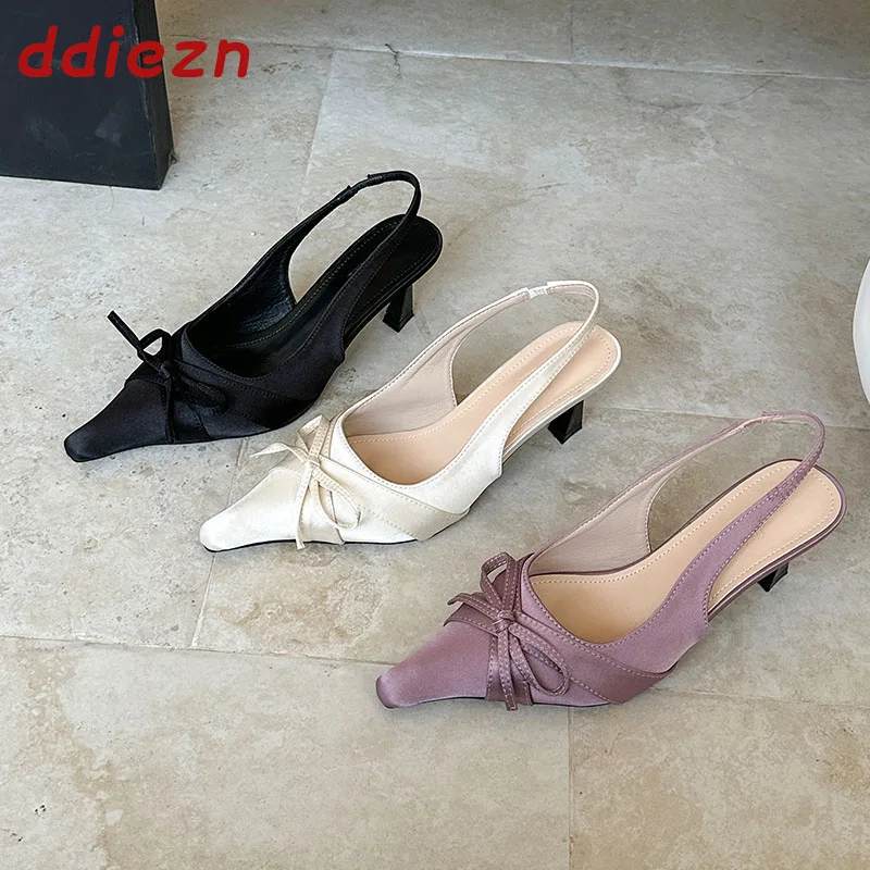 

Fashion Butterfly-Knot Sandals Ladies Thin Heels Shoes Mules Female Pumps Pointed Toe Elegant Women Heeled Sandal Slip On Shoes