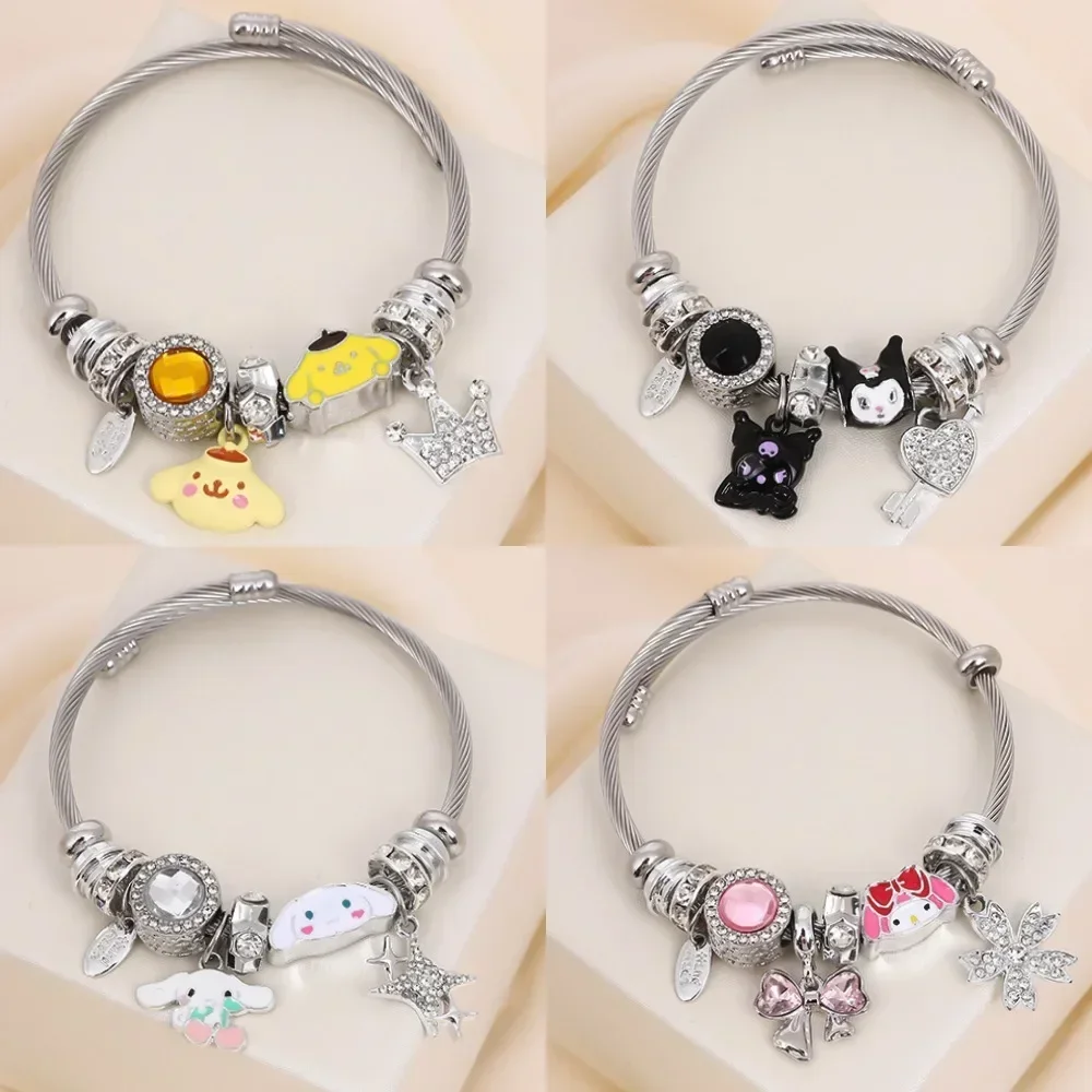 

Sanrio Hello Kitty Pandora Charms Bracelet Kuromi My Melody Pochacco Y2k Bangle Jewelry Kawaii Cute Accessory Christmas Gift