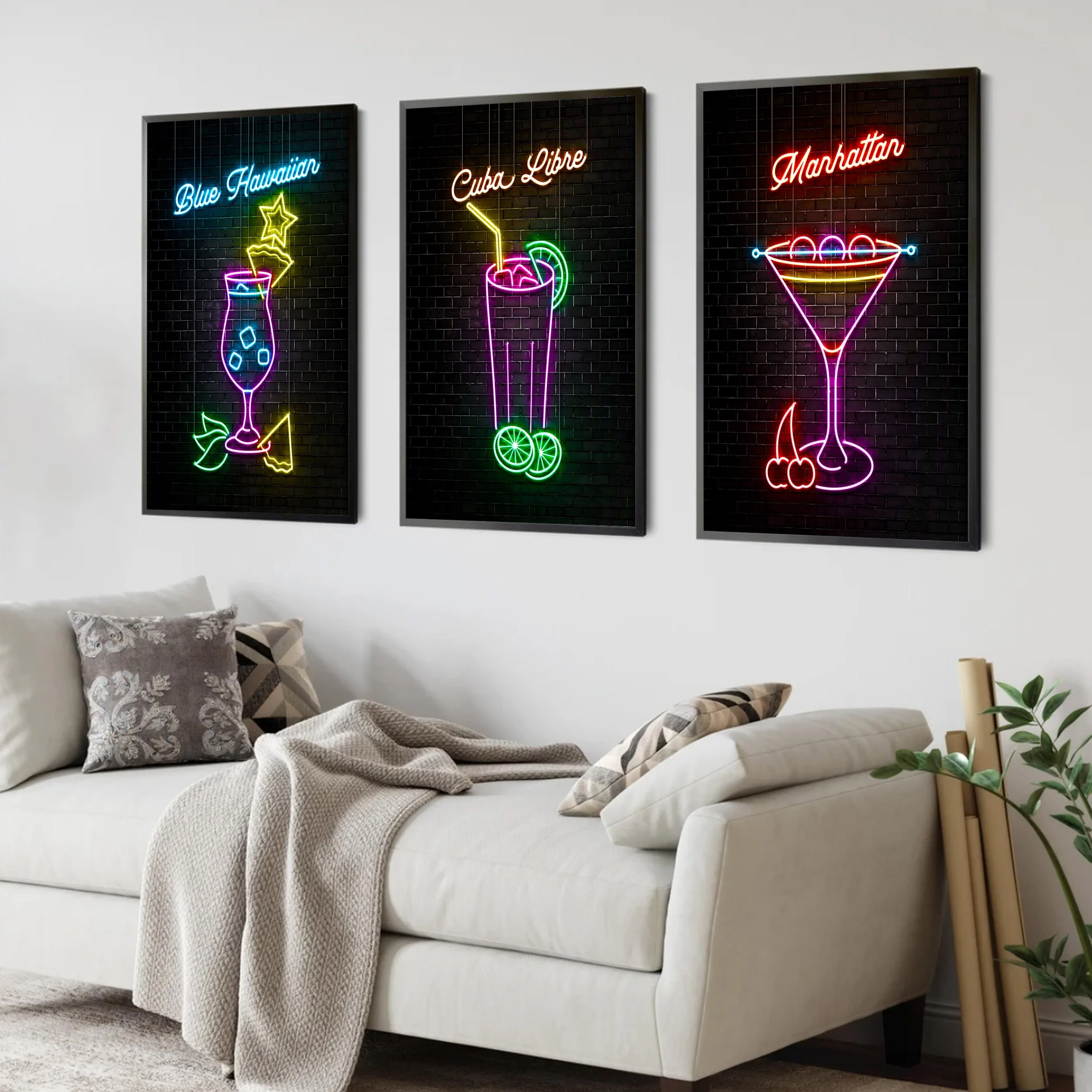 Neon Drinks Moscow Mule Cuba Libre Negroni Cosmopolitan Art Wall Home Decor Canvas Poster Aesthetics Bar cafe kitchen Picture