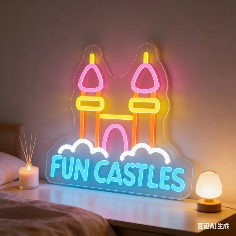 

Светодиодная неоновая вывеска Fun Castles с USB-подсветкой, регулируемая, для детской комнаты, игровой комнаты, декора на день рождения, подарок, розовый, синий, желтый