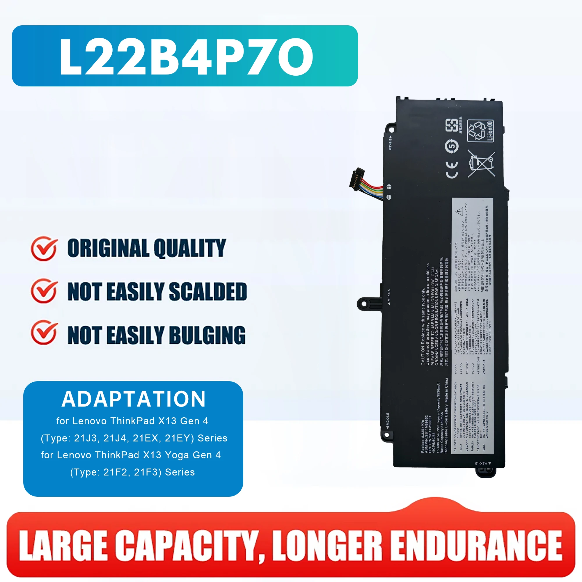 

54,7 Вт L22B4P70 L22D4P70 L22C4P70 SB11H56268 5B11H56367 Аккумулятор для Lenovo Thinkpad X13 Gen 4