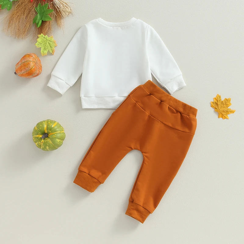 

Boys 2-Piece Outfit Set with Printed Long Sleeve Top and Elastic Waist Drawstring Pants for Toddlers