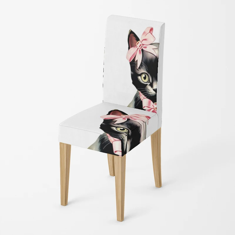 Home kitchen chair Covers adjustable dining elastic fabric chairs cover for wedding Desk stretch with back cartoon cat cute