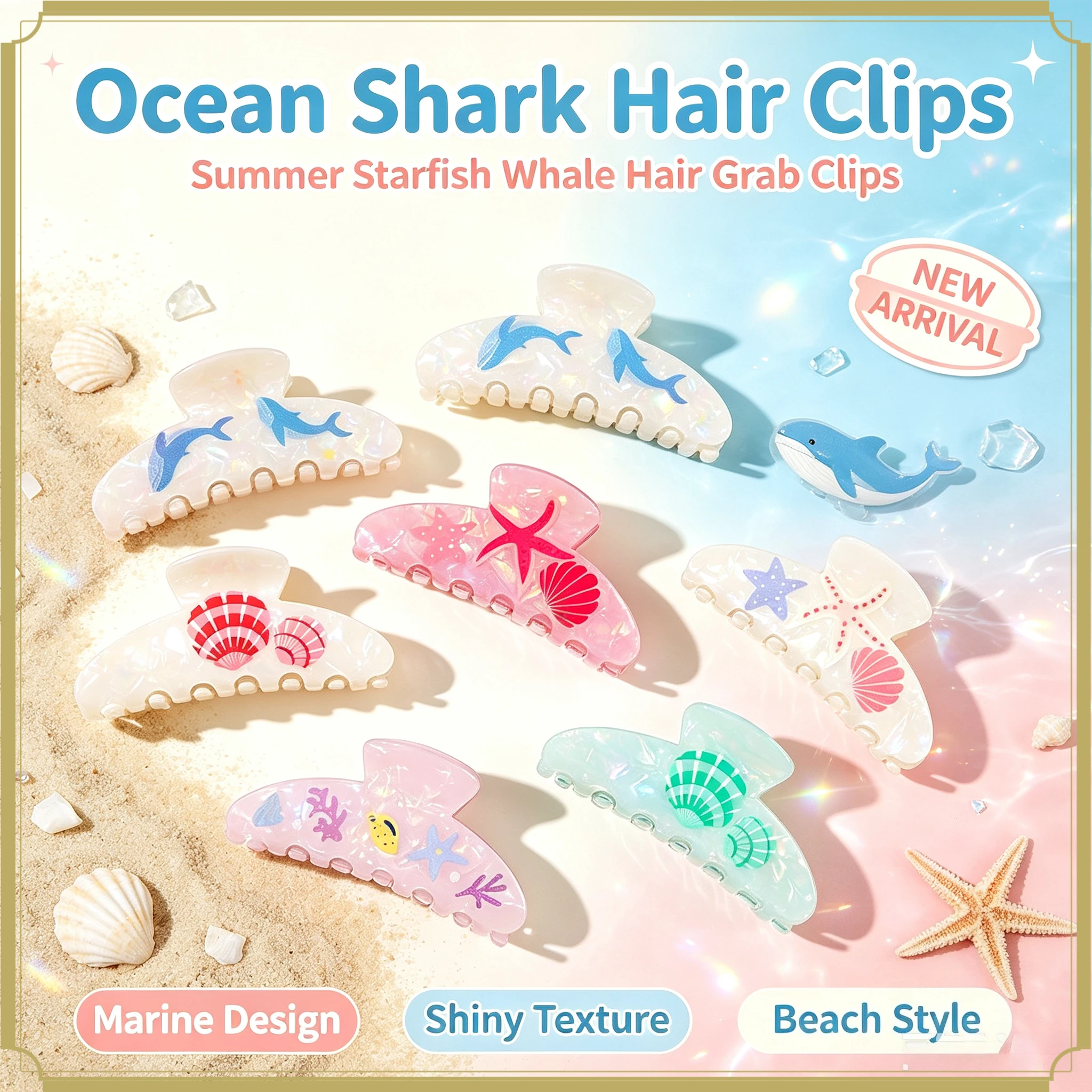 New Summer Ocean Starfish Whale Shark Hair Claw Clips Fashion Women Marine Themed Hair Decor Accessories