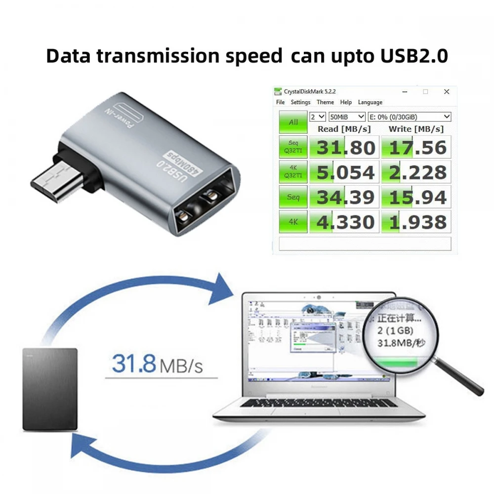 MDR 2pcs/lot Micro USB 2.0 to Type-A Female OTG Host Adapter 90 Degree Angled with USB Power for Phone Tablet