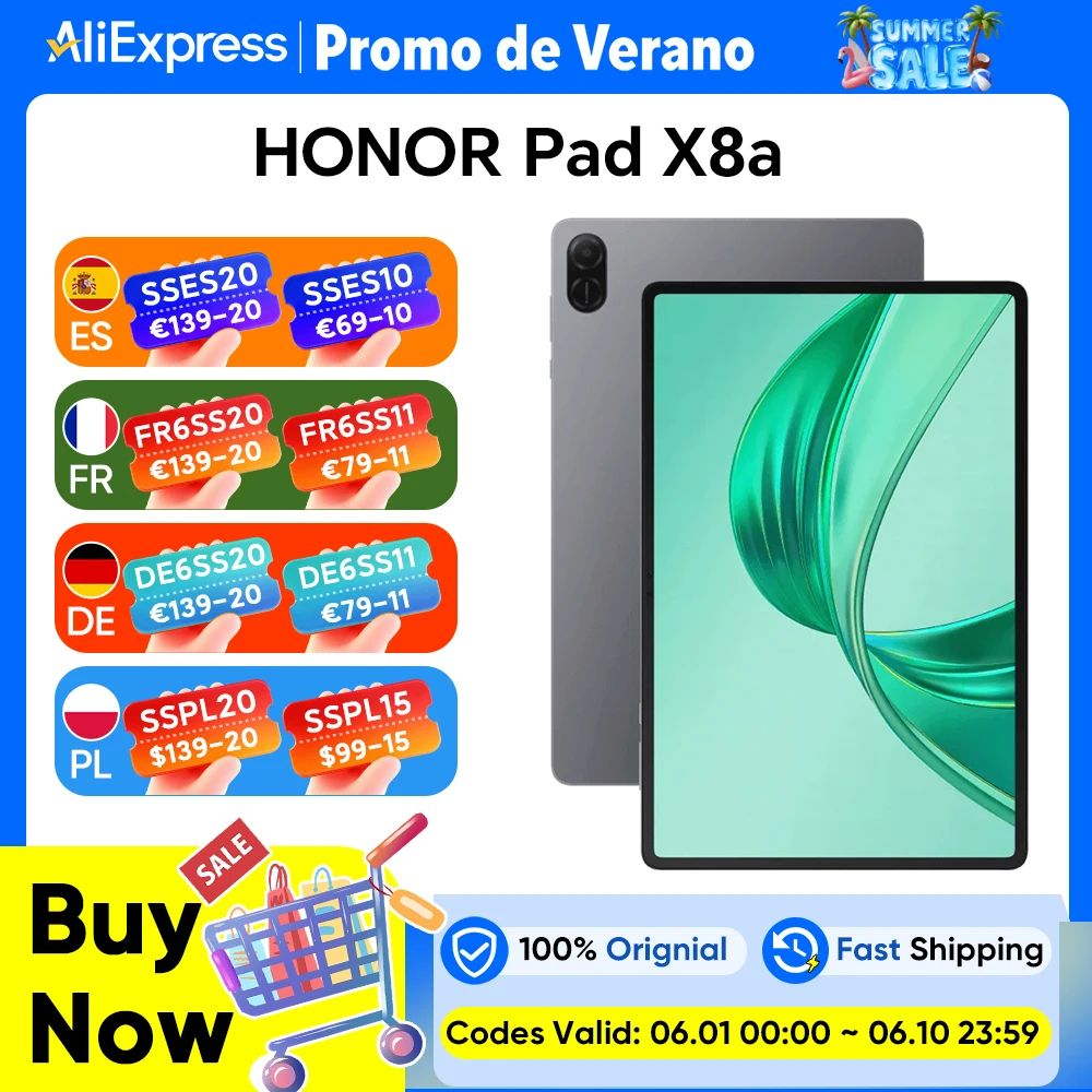 HONOR Pad X8a, Tablette version européenne WIFI, écran 11 pouces haute fréquence de rafraîchissement, protection oculaire, batterie 8300 mAh, quatre haut-parleurs à large amplitude