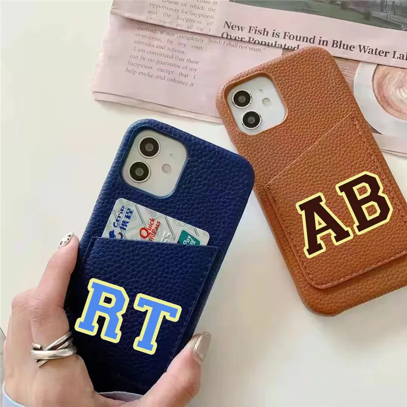 Etui na telefon z inicjałami, skórzany wizytownik, luksusowe twarde etui PU na iPhone 13 14 15 16 17 Pro Max 16 15 Plus Air — zdjęcie produktu 5