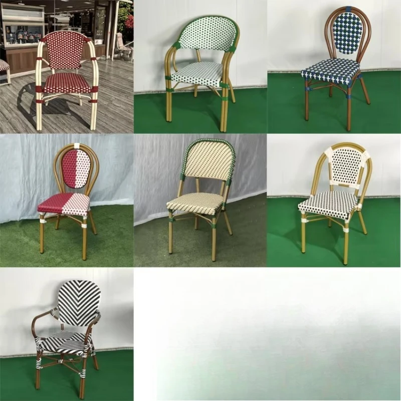 Muebles de exterior franceses con marco de aluminio, nueva silla de comedor de ratán para cafetería, bar y jardín