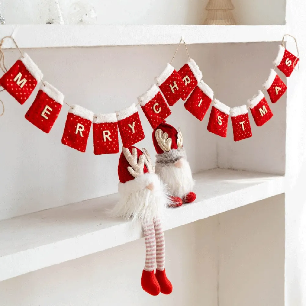 Simplistic yet Festive Merry Christmas Decorative Wall Hanging with Pockets Total Length is an Impressive 1 3 Meters