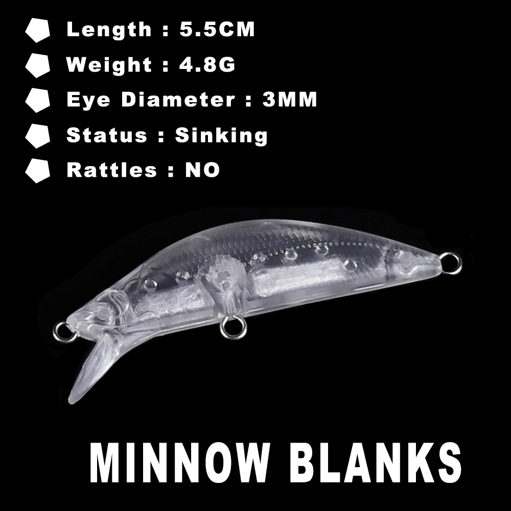 AYWFISH 20 PZ/LOTTO 2.17IN 4.8G Non Verniciato Bass Esche Da Pesca FAI DA TE Attrezzatura Per Pesci Esche Artificiali Mini Corpo Duro Minnow spazi