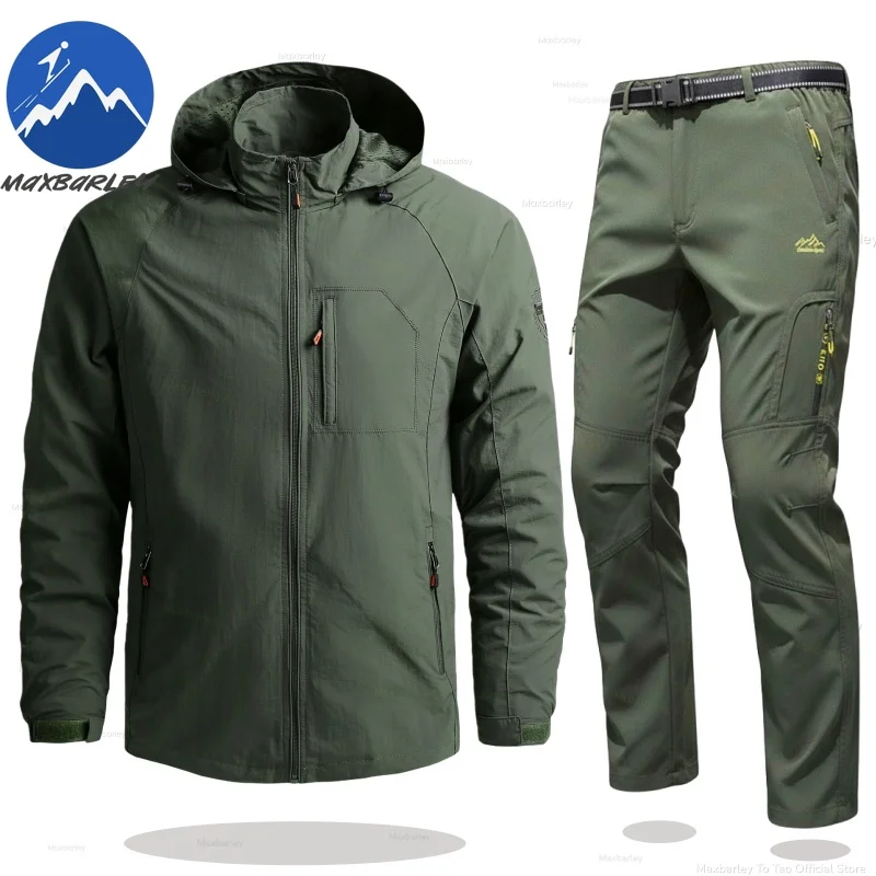

Autumn Outdoor Mens Two-piece Sets Waterproof Windproof Work Training Set Multi Pocket Hooded Jacket+Cargo Pants Charge Suits