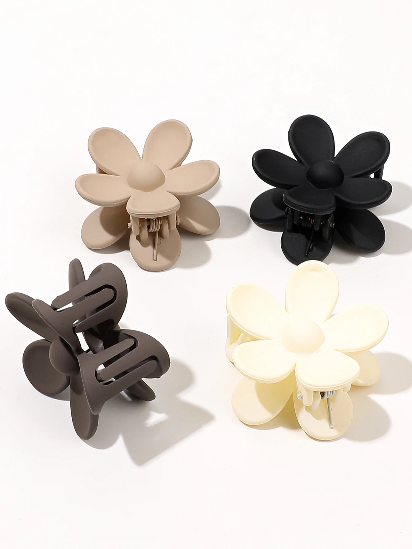 5 Pcs Small Neutral Colors Flower Hair Claw Clips for Women Girls, Matte Claw Flower Shaped for Thin Hair. image 4