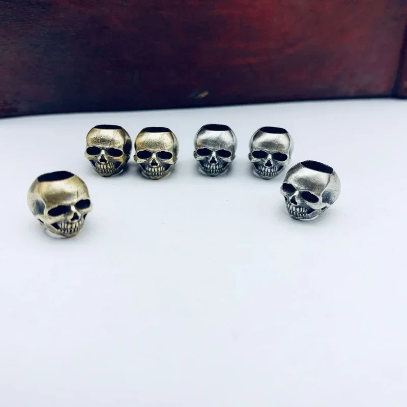 Pure Brass Punk Skull Knife Lanyard Bead Pendant EDC Tool Umbrella Rope Hanging Trinkets Keychain Flashlight Paracord Pendants