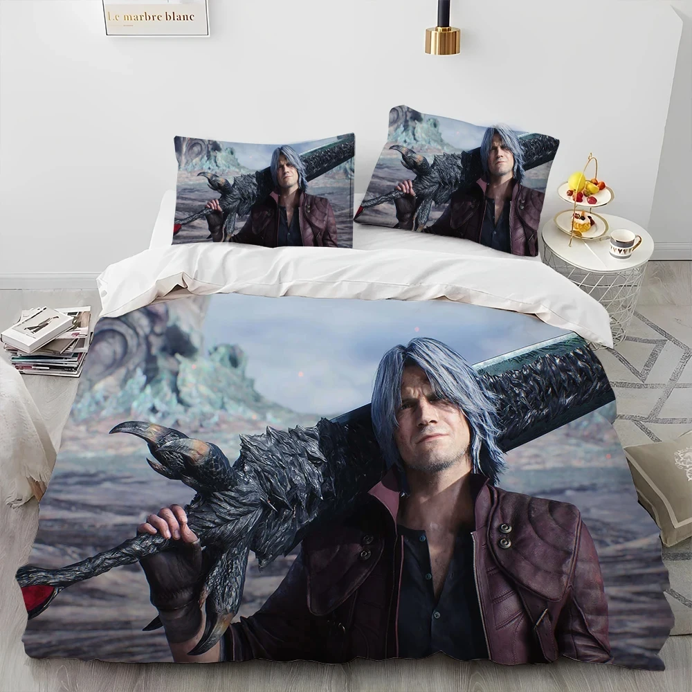 D-Devil May Cry DMC Game Gamer Comforter Bedding Set,Duvet Cover Bed Set Quilt Cover Pillowcase,king Queen Size Bedding Set Kids