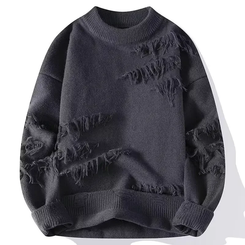 

Japanese round neck long sleeve hole sweater sweater women autumn and winter solid color Joker thick pullover bottoming shirt