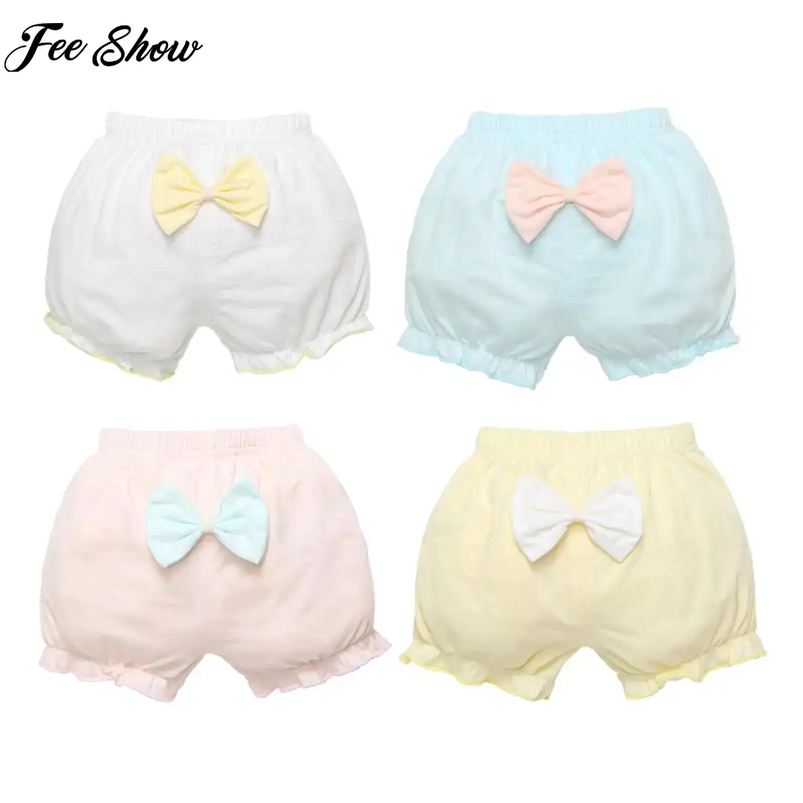 Toddler Girls Training Underpants 4Pcs Set Ruffle Briefs Washable Reusable Diaper Cover Baby Bow Underwear Bread Pants Shorts