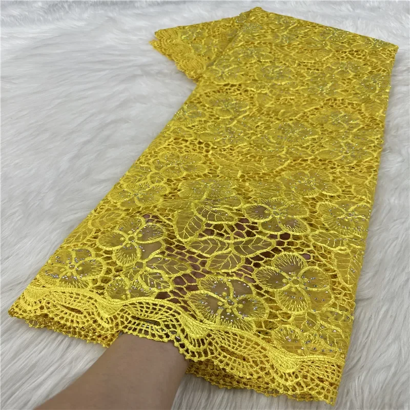 

5 Yard Hot Organza French Lace With Sequins African Tulle Cord Guipure Lace Net Embroidered Fabric For Wedding Party 18L142905