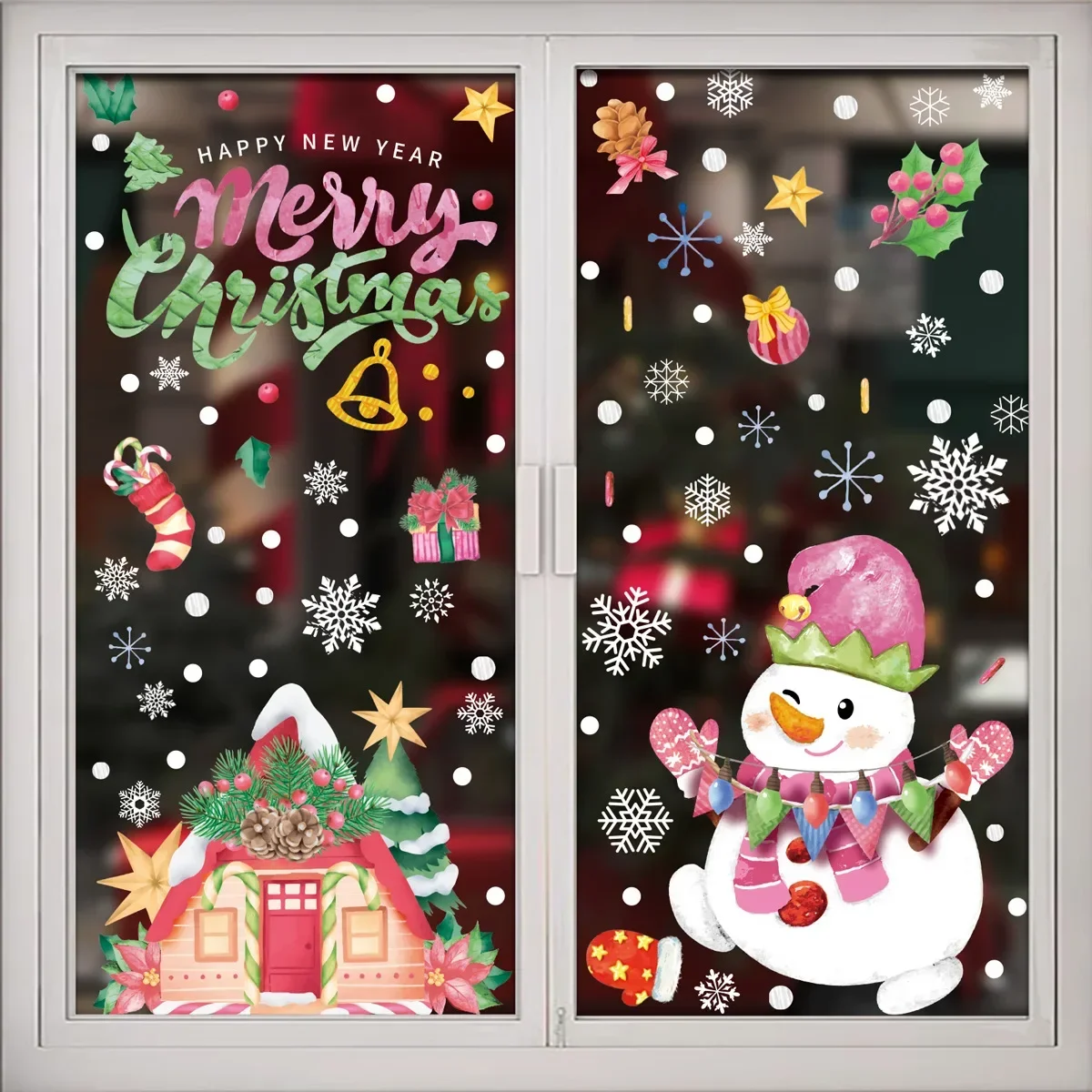 Christmas Window Stickers Santa Claus snowman gingerbread man santa claus Xmas Tree Snowflake Window Clings Christmas Decals