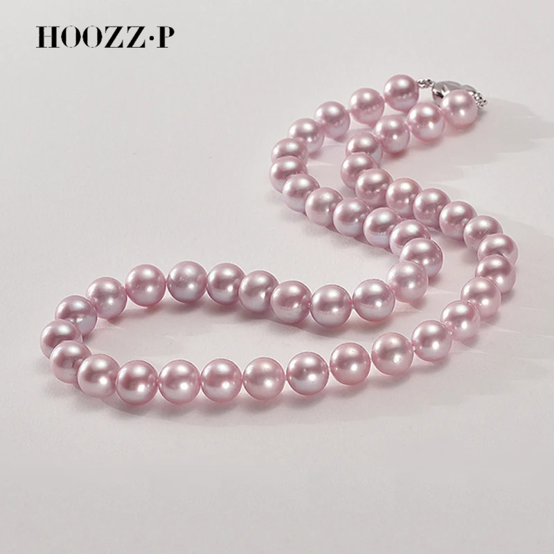 HOOZZ.P Purple Lavender Pearl Necklace 8-9mm AAAA Quality Flawless And Round Natural Freshwater Cultured For Ladies Elegant Gift