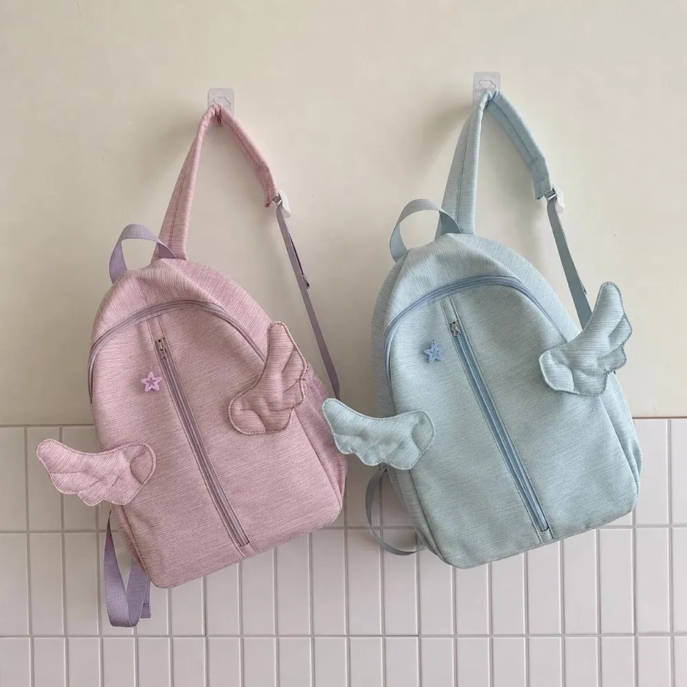 Nylon Angel Wing Backpack Large Capacity Pure Color Shoulder Bag Lightweight Waterproof Fabric Travel Backpack