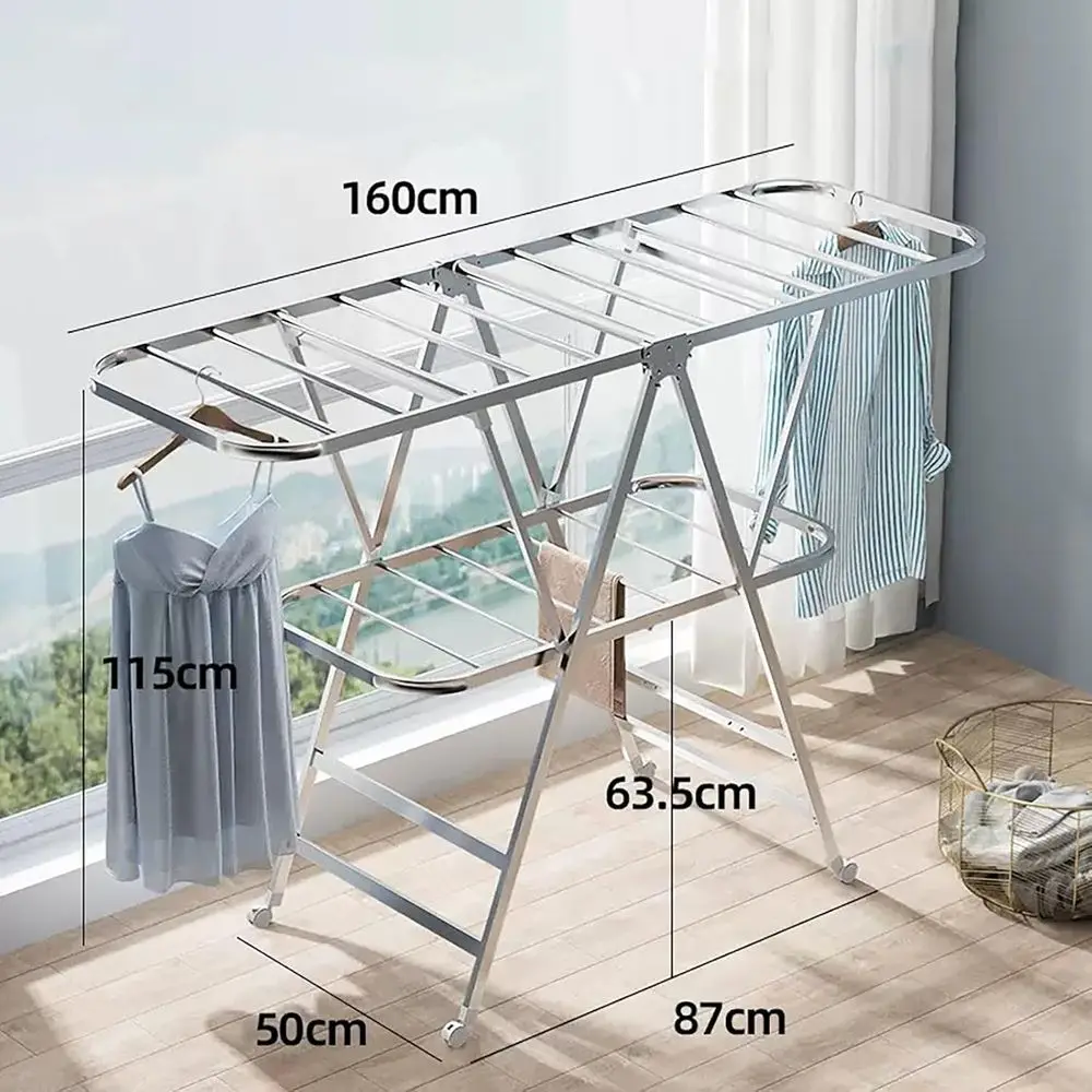 Compact Folding Clothes Drying Rack, 1.6m Tall, Space-Saving Indoor Hanger Stand
