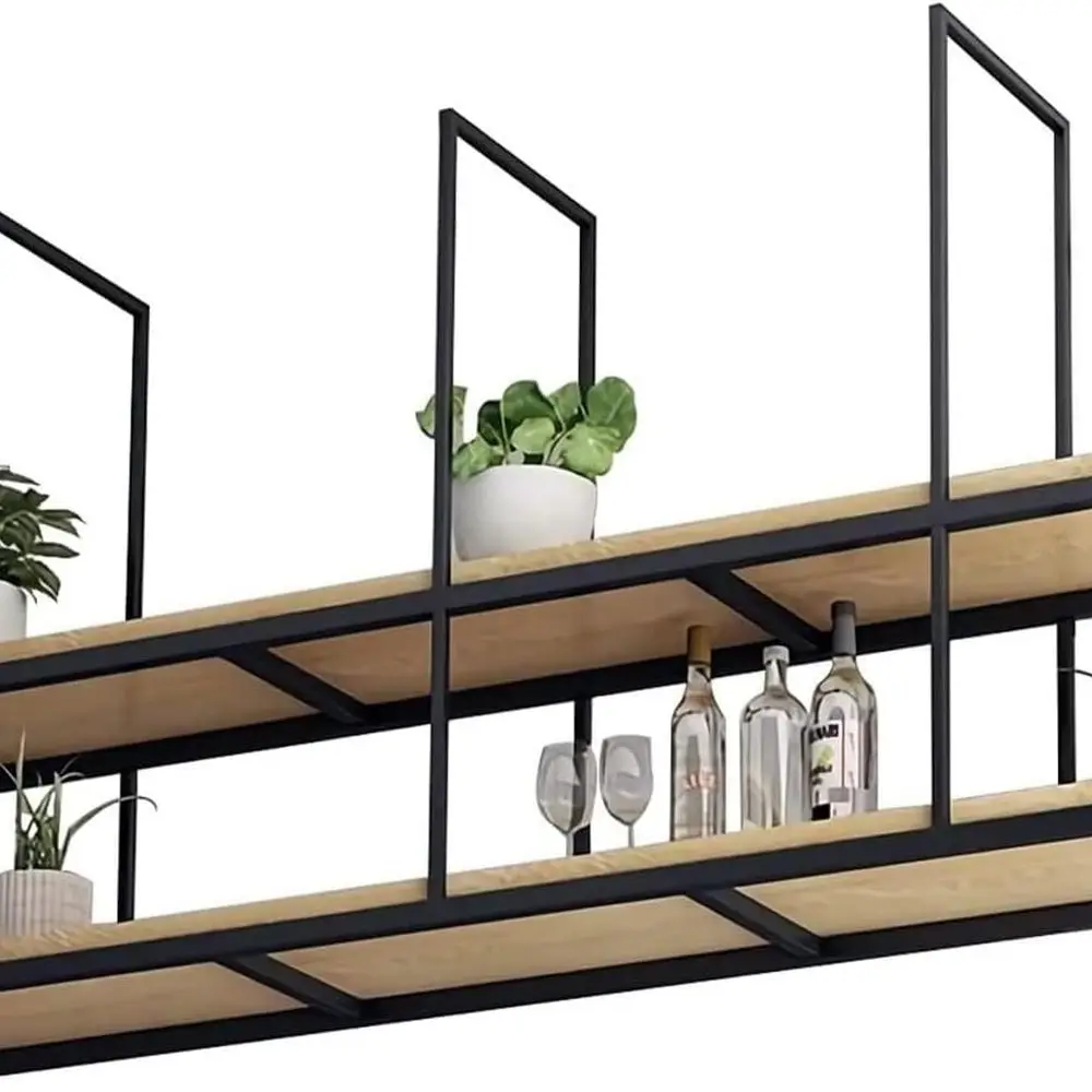 

Wooden Wall-Mounted Shelf Organizer for Plants, Bottles, and Books - Metal Planter Included (110x30x80cm)