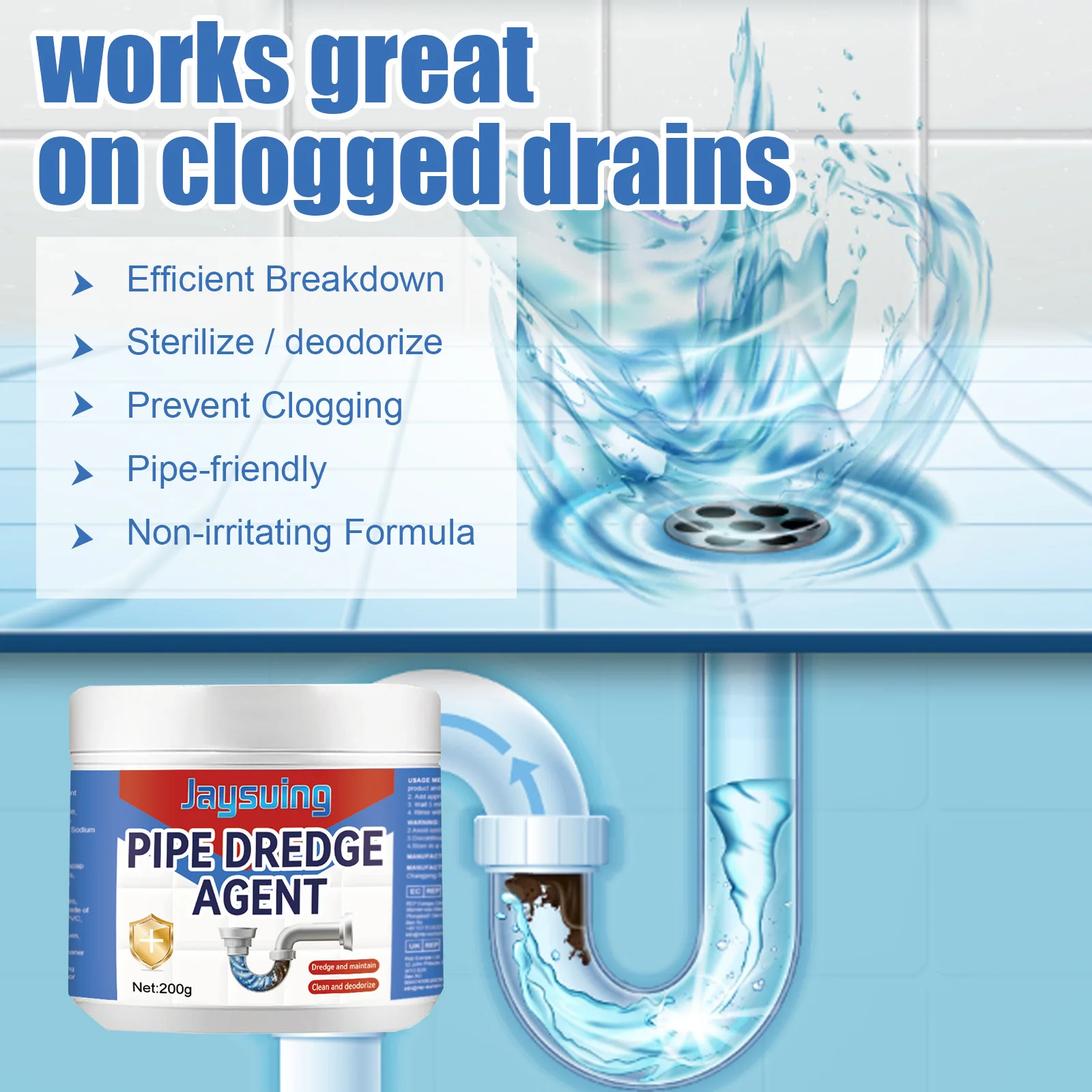 Jaysuing Pipe Dredging Agent Kitchen and Toilet Drainage Pipe Blockage Cleaning Dredging Agent Stains Deodorization