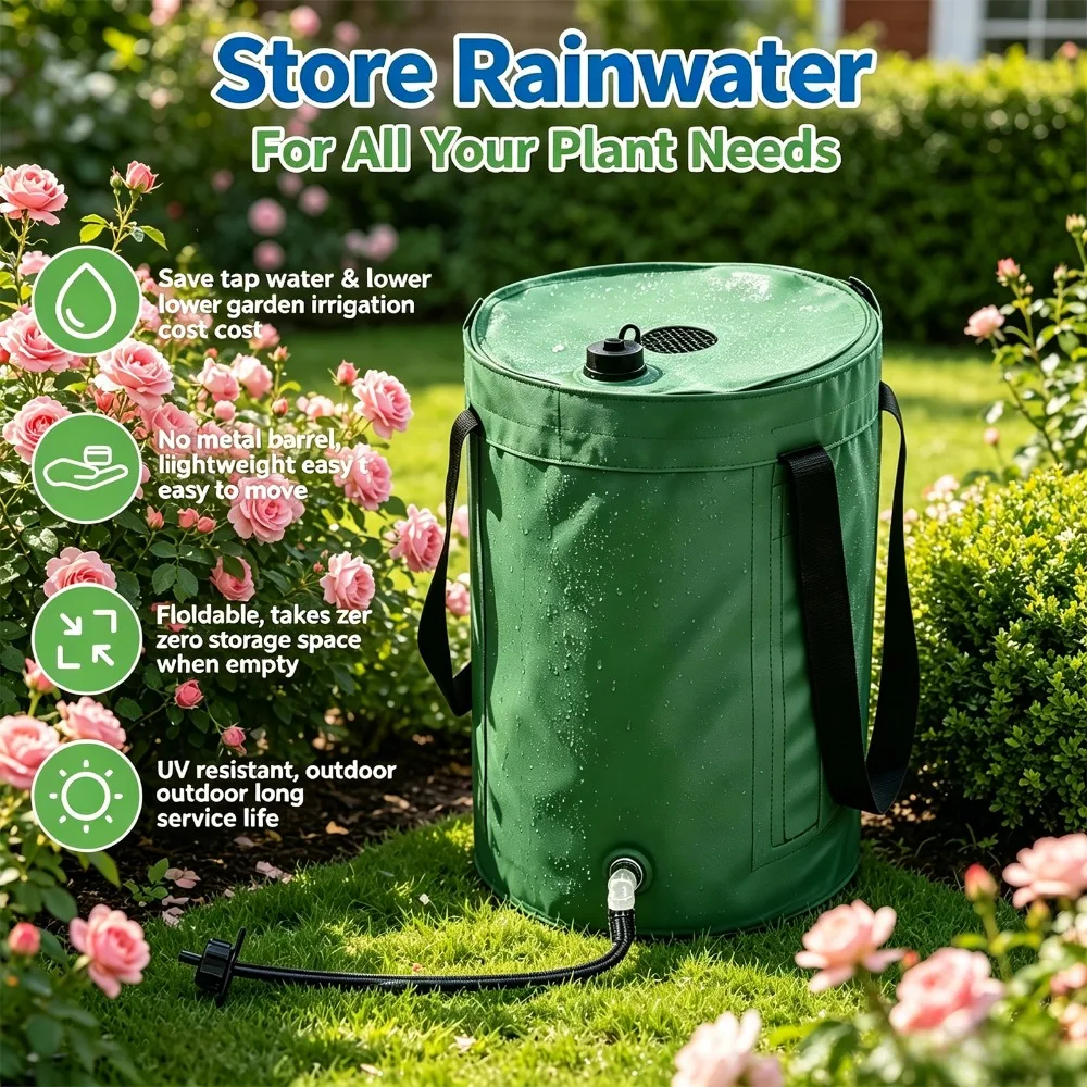 20‑30L Portable Large Collapsible Rain Barrel,Lightweight Water Tank with Matching Pipe Accessories for Outdoor Gardening