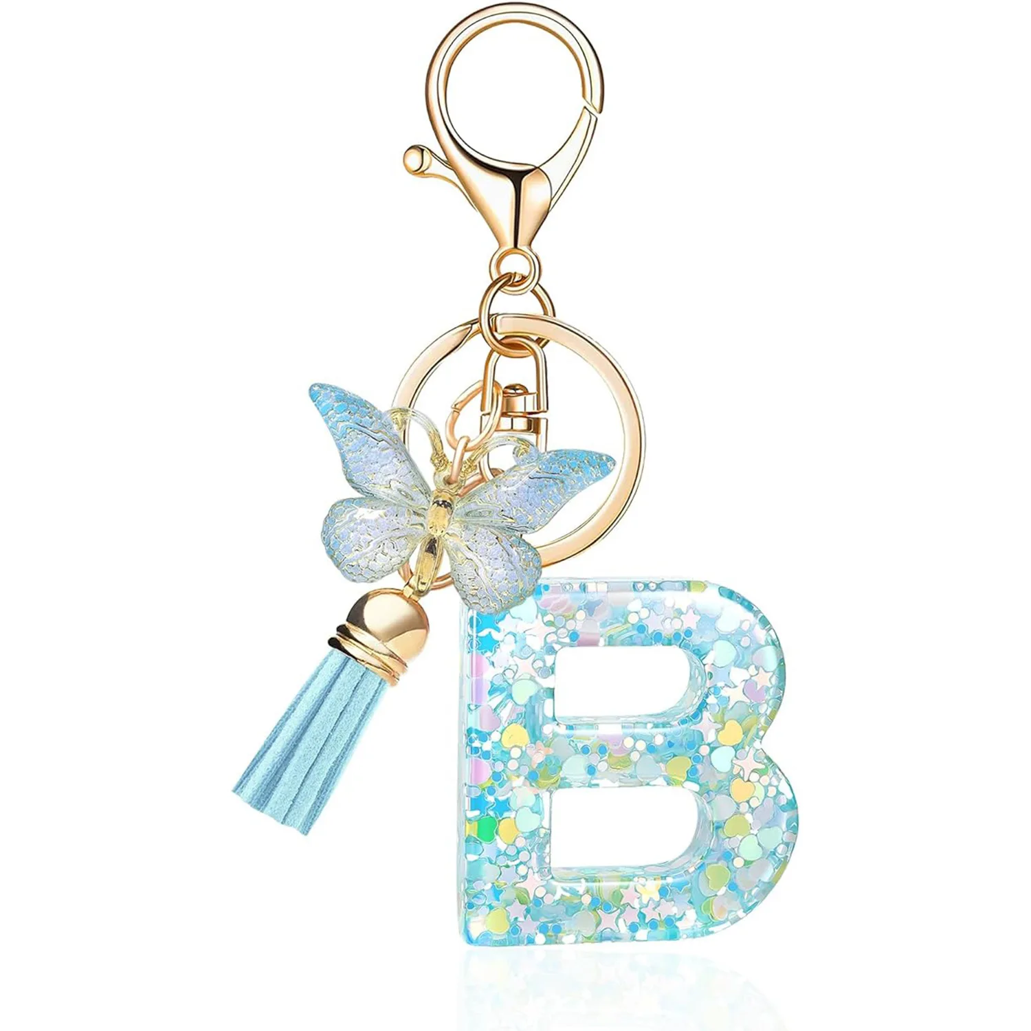 Resin Letter Keychain Butterfly Pendant Alphabet Keyring for DIY Clothing Accessories Sewing Craft Bag Charm