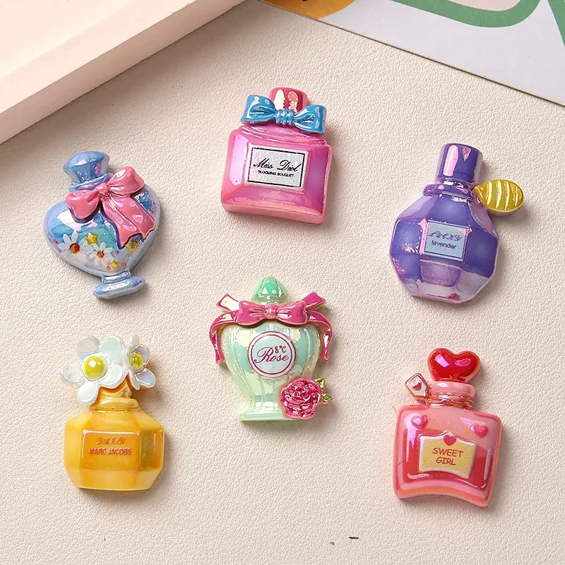 3D Cartoon Color Flower Perfume Bottle Flatback Resin Stone Charms 6Pcs, Ornament Supplies for Scrapbook Wedding DIY