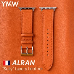 YMW France ALRAN SULLY Genuine Leather Strap for Apple Watch Band 45mm 44mm 49mm 41mm Ultar 8 7 6 SE Smartwatch Accessories