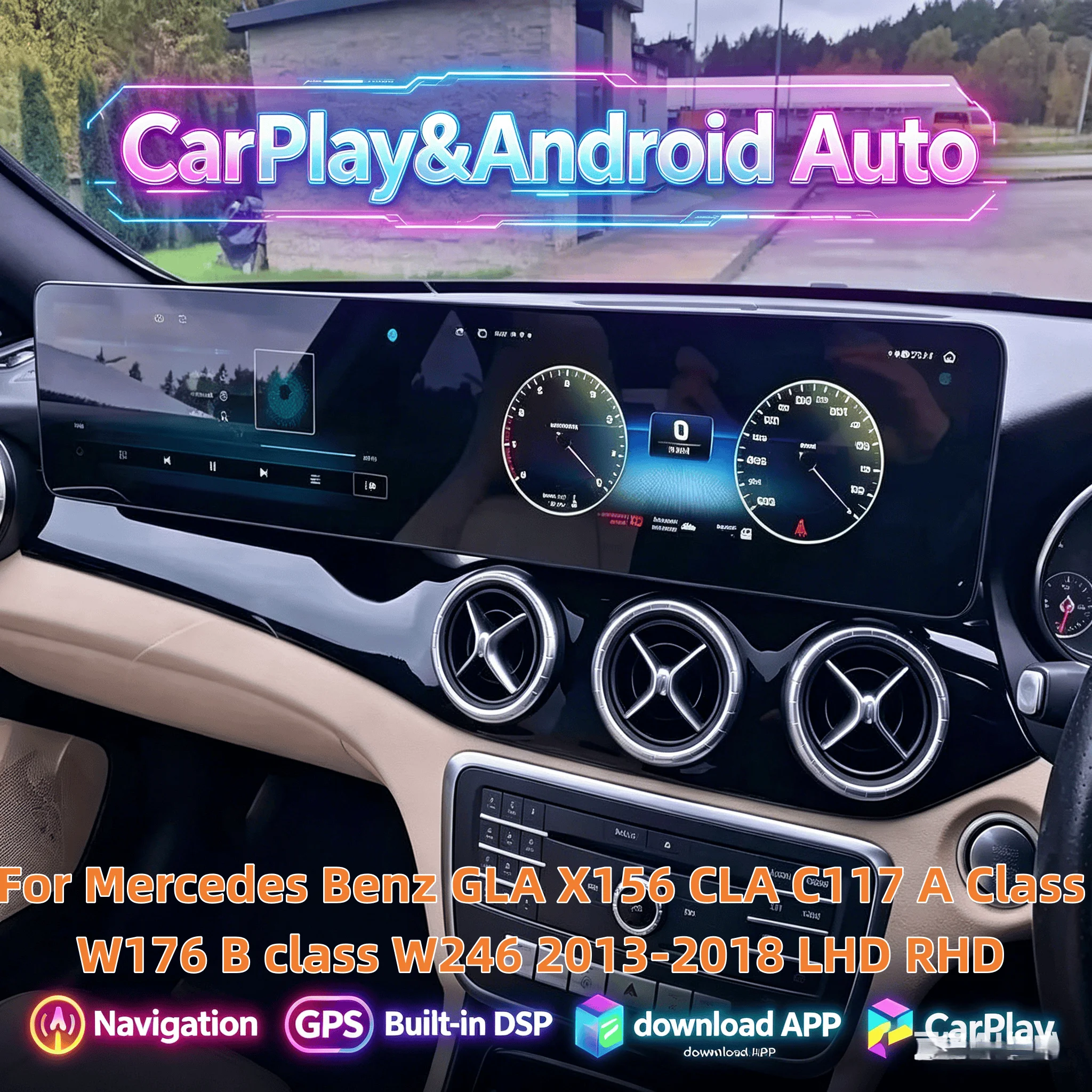 

Dual Screen Car Radio For Mercedes Benz A class CLA/GLA/W176/CLA-C117/GLA-X156 2013-2018 Android GPS Multimedia Video Player
